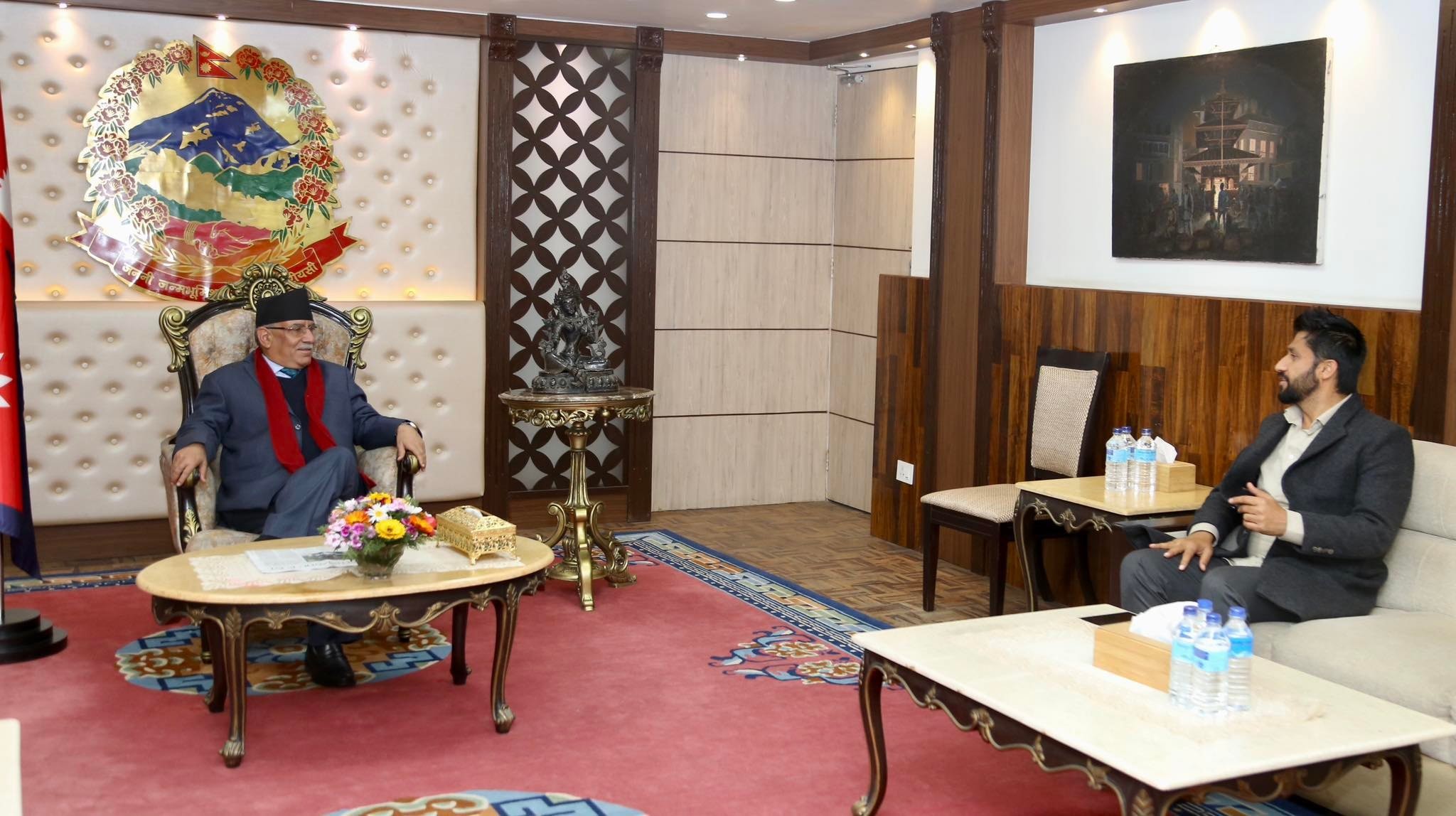 Prime Minister Prachanda and Home Minister Rabi Lamichhane meeting on discussion cabinet expansion